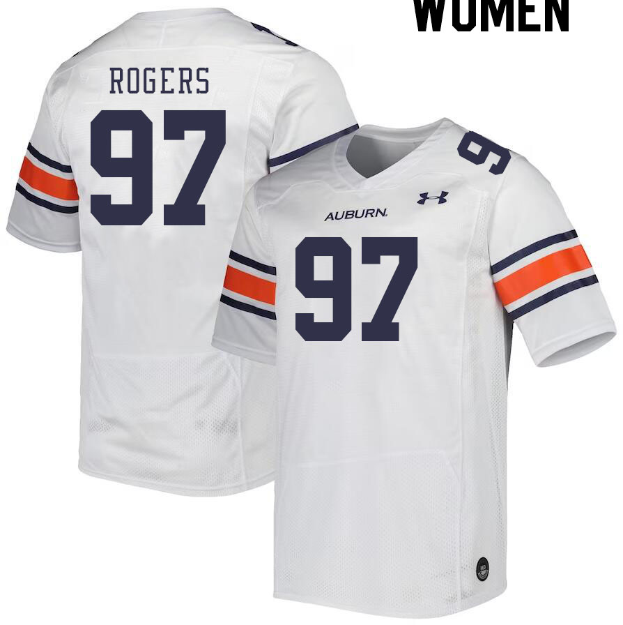 Women #97 Justin Rogers Auburn Tigers College Football Jerseys Stitched-White - Click Image to Close